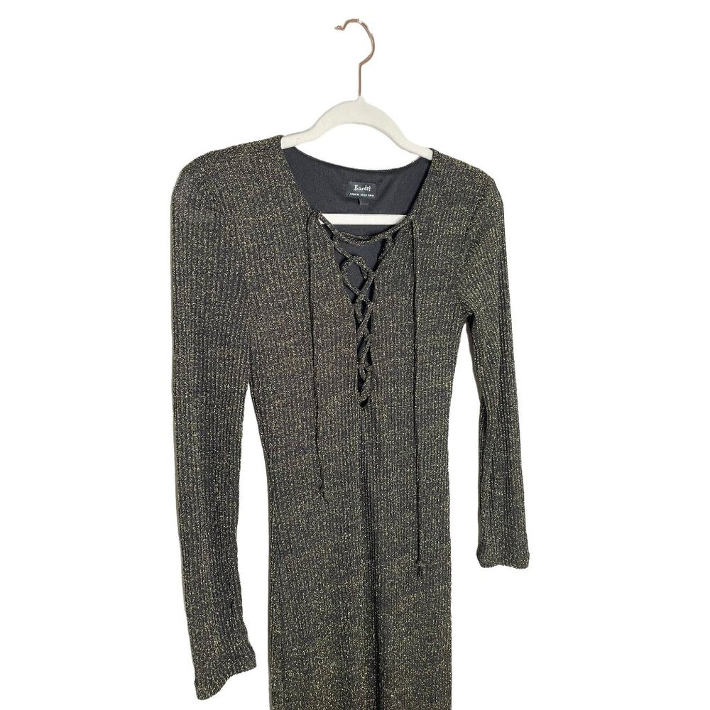 Bardot Romeo Lace Up Dress in Black Gold Metallic Midi Long Sleeve Size Small - Picture 4 of 9